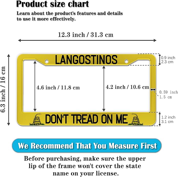 License Plate Cover Yellow Black License Plate Frames Langostinos Don’t Tread - Image 2