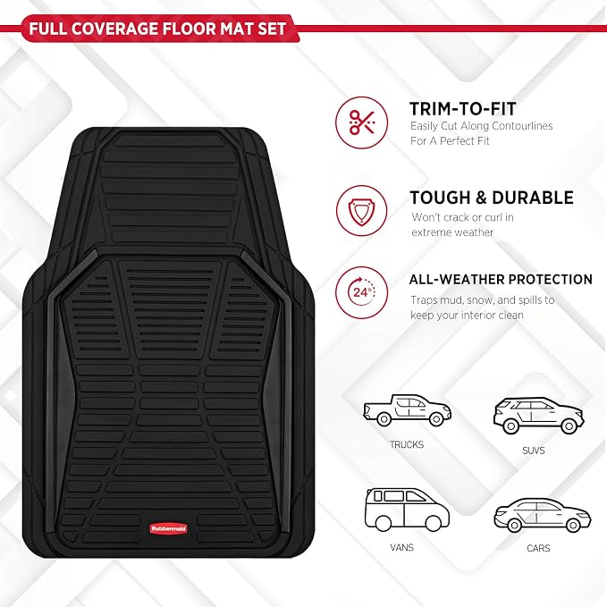 Rubbermaid Car Mat Full Set All-Weather Heavy-Duty 4 Pieces– Trim-to-Fit - Image 6