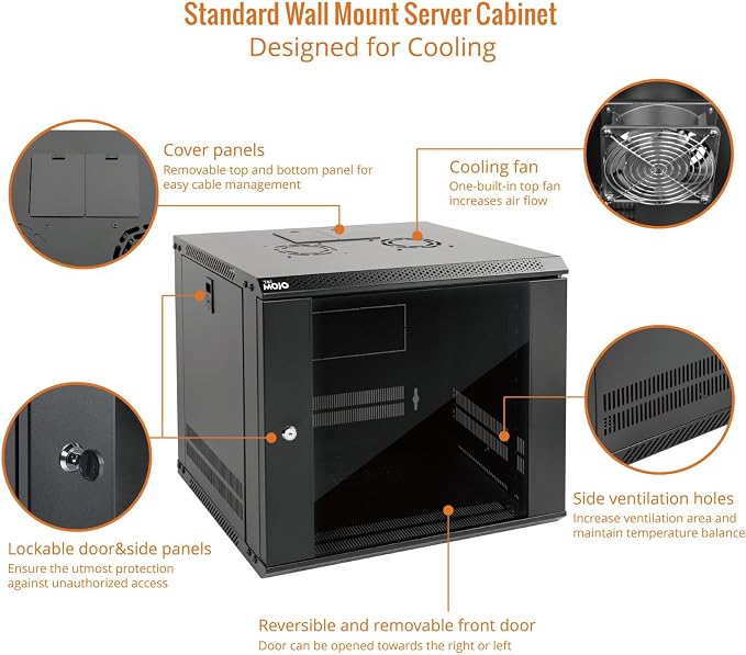 Tecmojo 9U Wall Mount Server Cabinet IT Network Rack Enclosure Lockable Door - Image 3