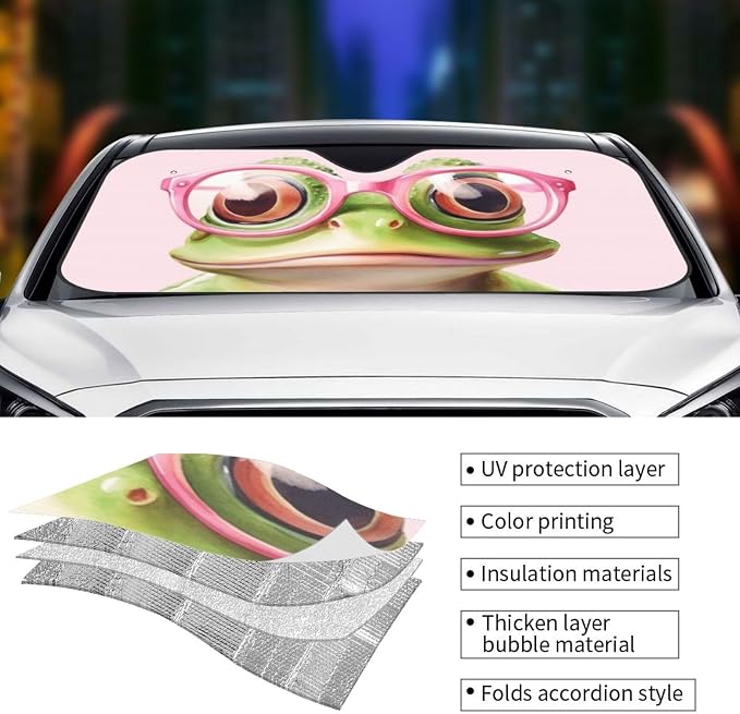 Funny Frog Car Sun Shade Windshield Sunshade Foldable Front Window Shield Cover - Image 5