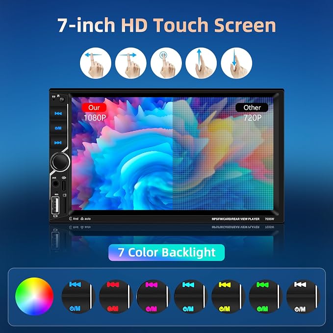 Podofo Wireless Carplay Car Stereo, 7 Inch Double Din Touchscreen Car Radio - Image 6