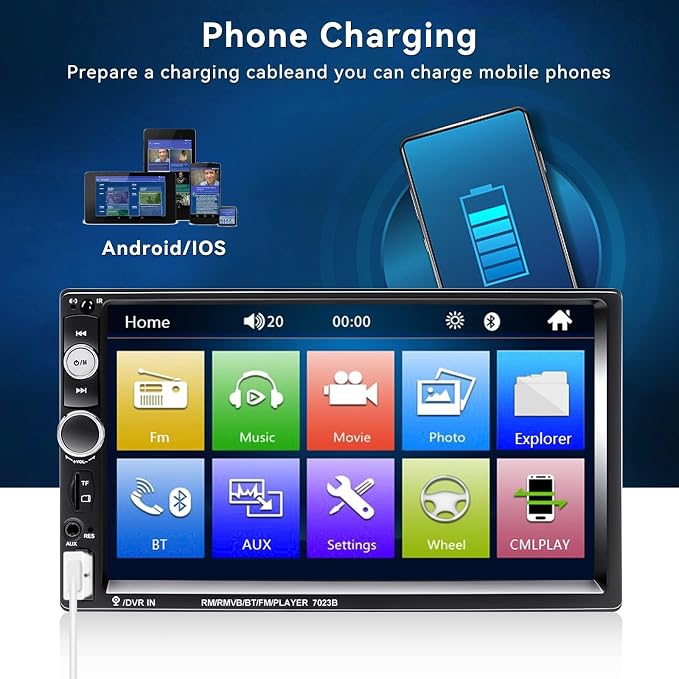 CAMECHO 7" Double Din Car Stereo Audio Bluetooth MP5 Player USB FM Multimedia - Image 5
