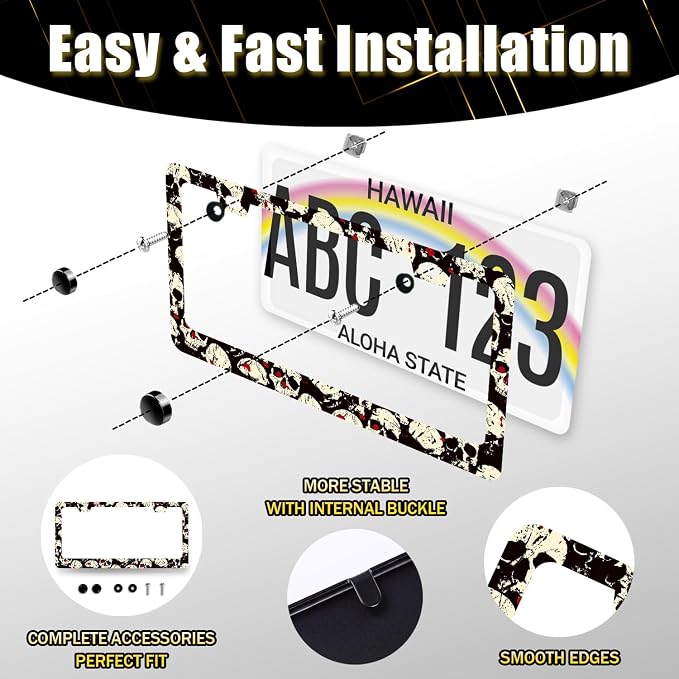 Skull License Plate Frame Skull Skeleton License Plate Holder Stainless Steel - Image 7