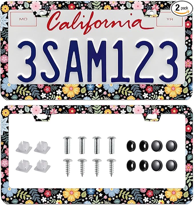 2 Pack Universal Retro Colorful Flowers License Plate Frame by Unknown