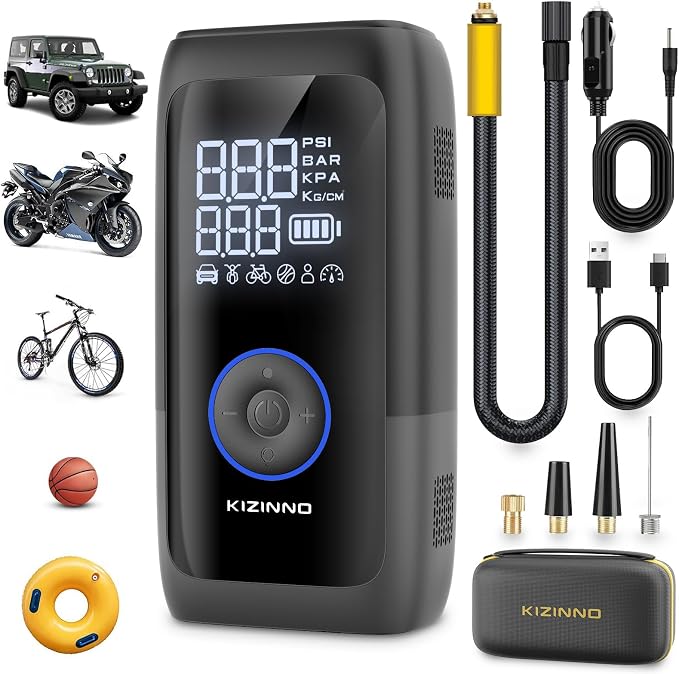 Tire Inflator Portable Air Compressor, Ultra Fast Dual-Cylinder Air Pump for by KIZINNO