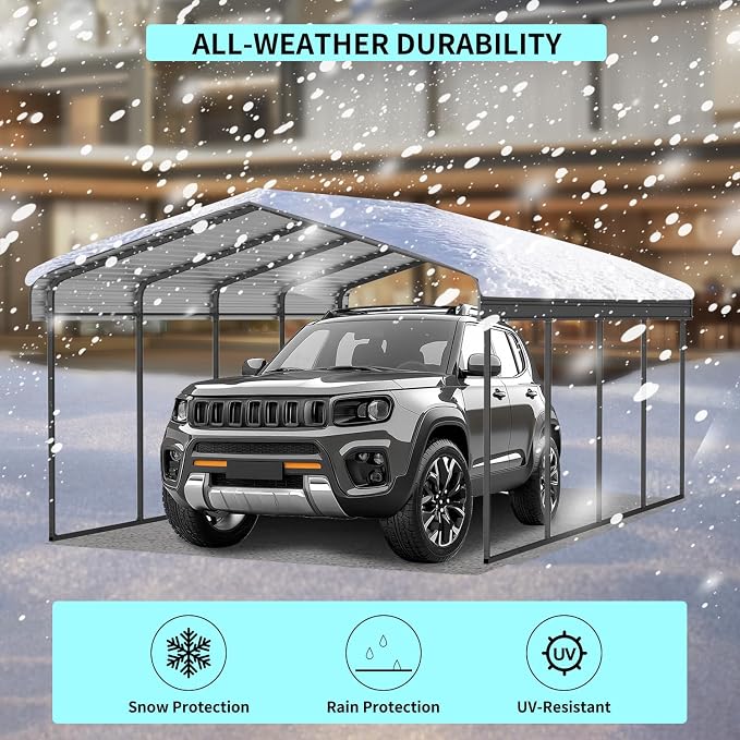 12x20 FT Metal Carport, Heavy Duty Car Port Canopy - Image 2