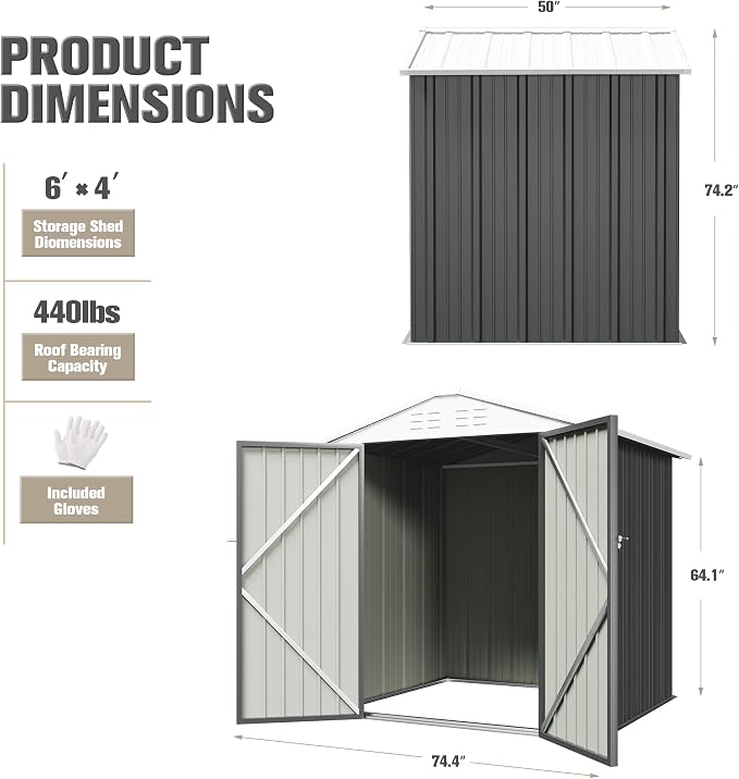JUMMICO Metal Outdoor Storage Shed 6 x 4 FT Metal Shed - Image 5