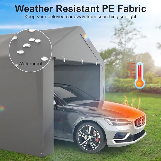 Carport 10x20 Heavy Duty Portable Garage w/Removable Sidewalls & Roll-Up Door - Image 3