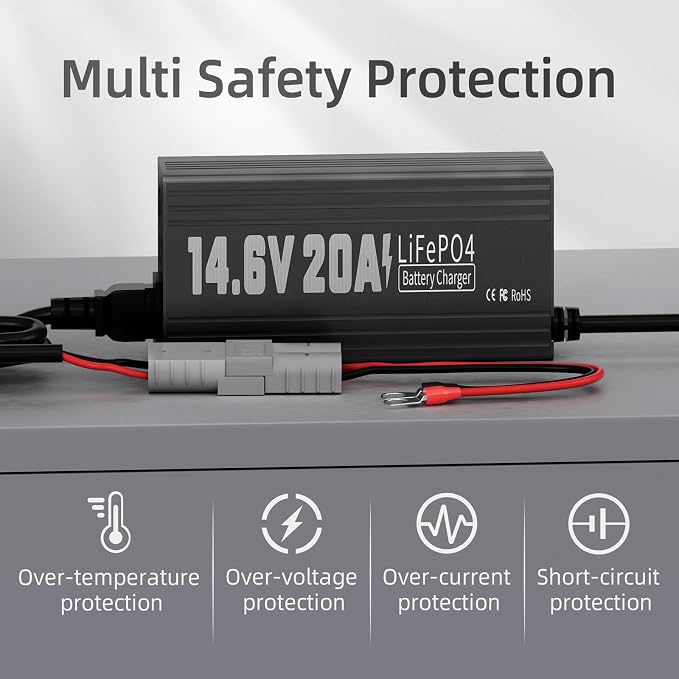 12V 20A Lithium Battery Charger, 14.6V LiFePO4 Battery Charger AC-DC Fast and - Image 4