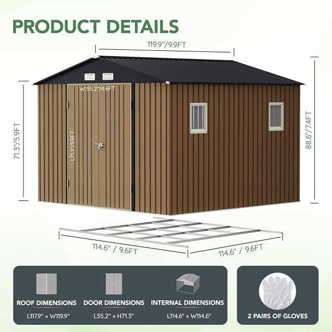 10X10X7.5 FT Outdoor Steel Storage Shed - Image 2