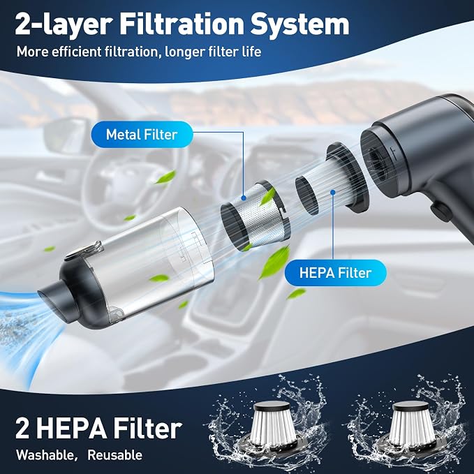 Mini Vacuum Cleaner, 120W High Power Handheld Car Vacuum Cleaner, 2 in 1 Air - Image 7