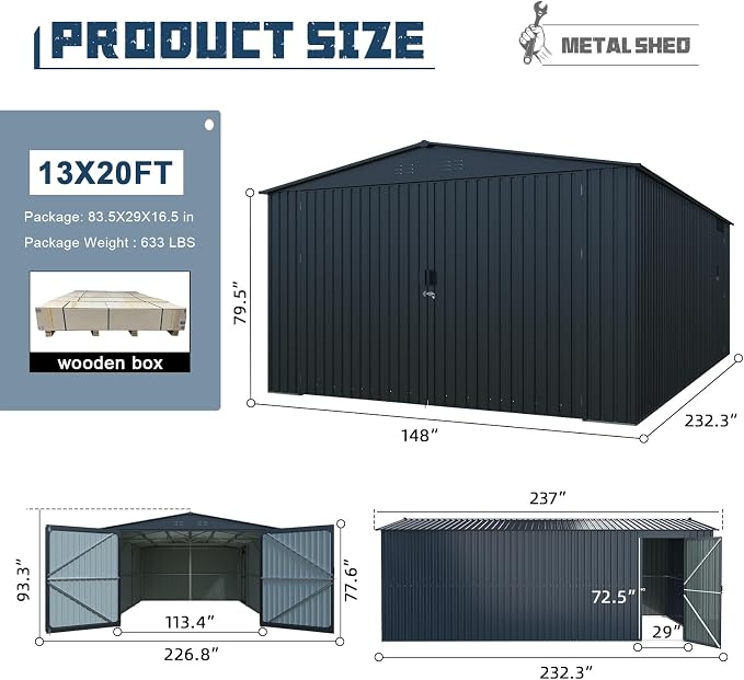 LANTRO JS 13x20ft Outdoor Storage Shed, Metal Storage Shed, Heavy Duty Large - Image 5