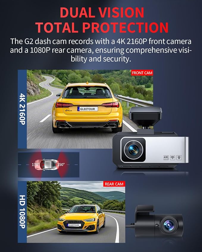 Dash Cam Front and Rear, 4K Full HD Dual Dash Camera - Image 2