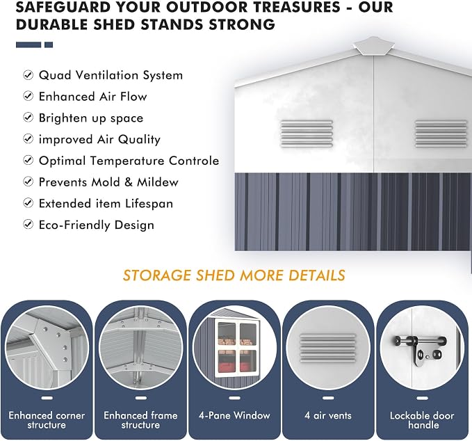 12x10 FT Metal Shed Heavy-Duty, Outdoor Storage Garden Sheds - Image 5