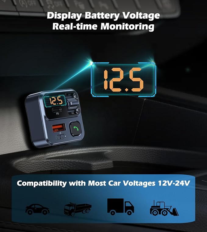 KAIY FM Transmitter Bluetooth Car Adapter, Car Radio Bluetooth Transmitter - Image 6
