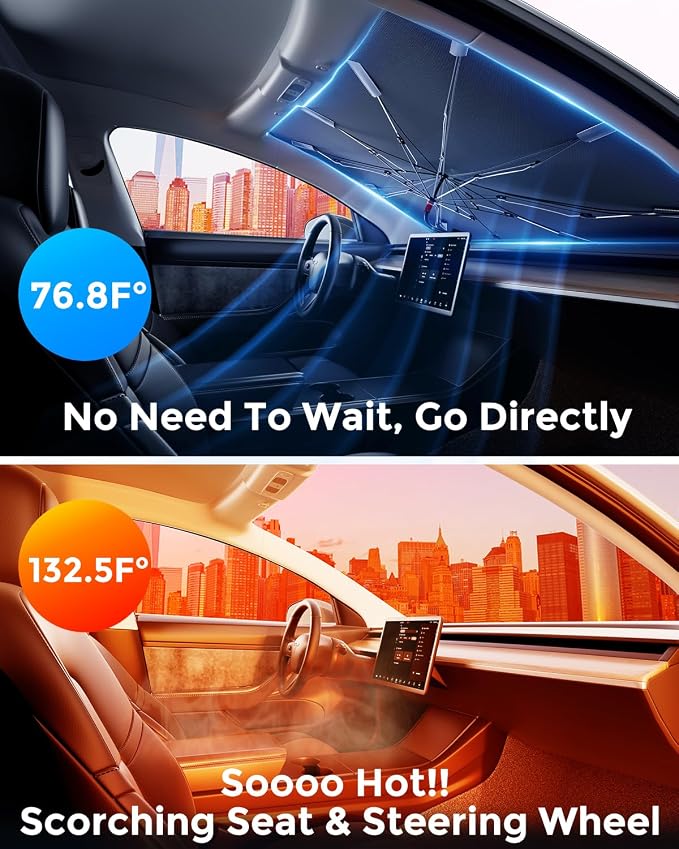 Car Windshield Sun Shade, Spring Structure Umbrella Sunshade - Image 2