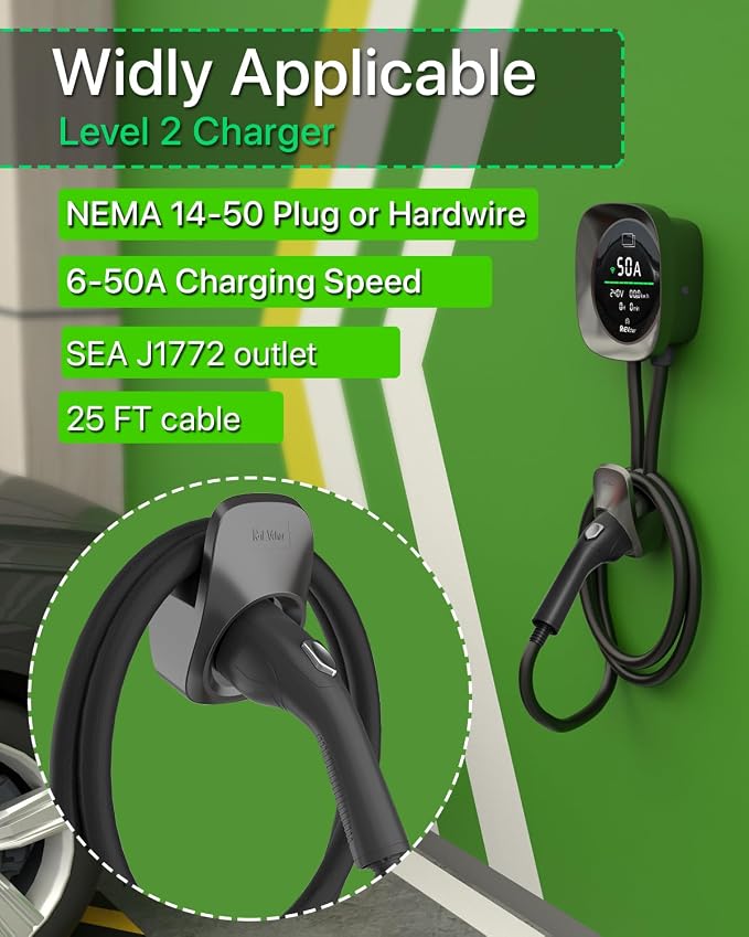 Level 2 EV Charger 50 Amps Smart Motion Sensor Screen Electric Car Charger - Image 5
