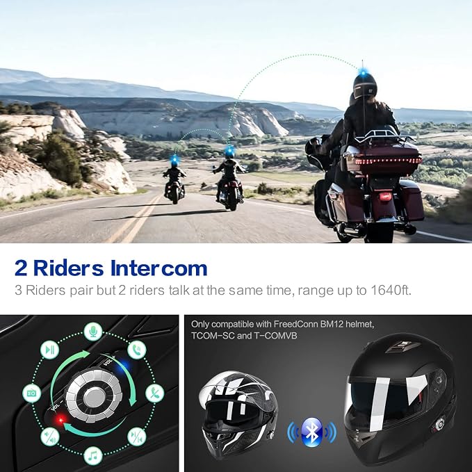 FreedConn BM2-S Bluetooth Motorcycle Helmet, Flip-Up Modular Motorbike Helmet - Image 2