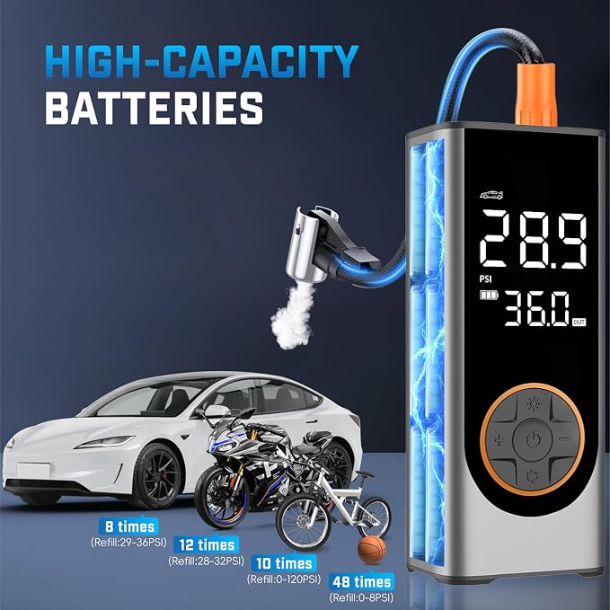 Tire Inflator Portable Air Compressor, 150PSI Cordless Air Pump - Image 4