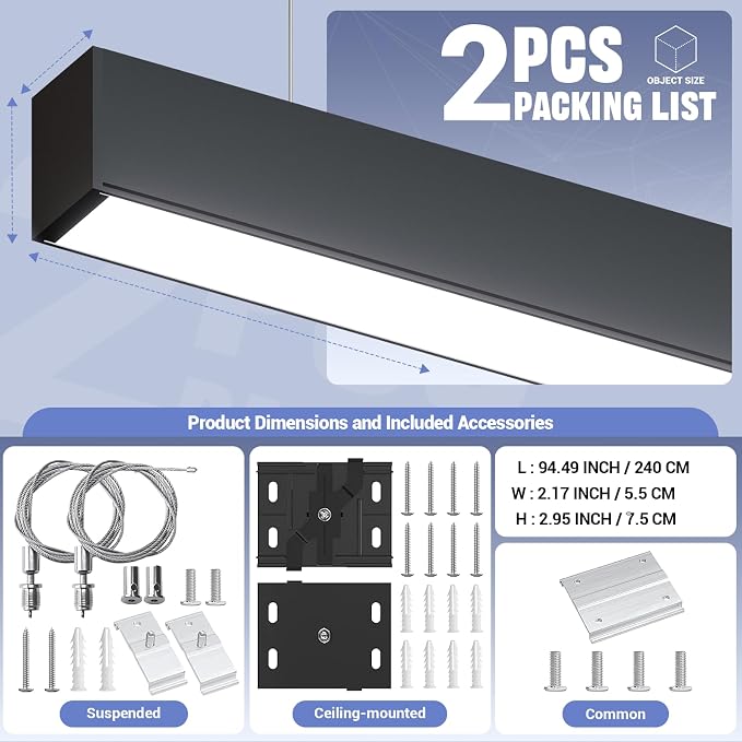 8FT LED Linear Light, 100/90/80/70/60W Up and Down Light, 3000/4000/5000K CCT - Image 7