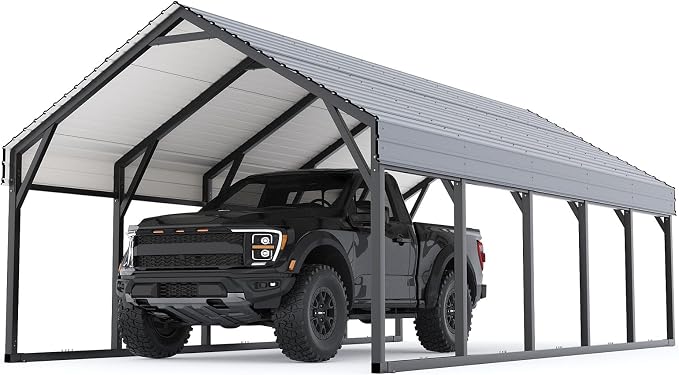 12 x 26 FT Metal Carport, Heavy Duty Carports Reinforced Frame and Steel Roof by KYBOLT