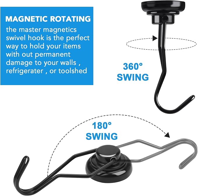 MIKEDE Black Magnetic Hooks Heavy Duty, 60 lb+ Strong Swivel Swing Neodymium - Image 5