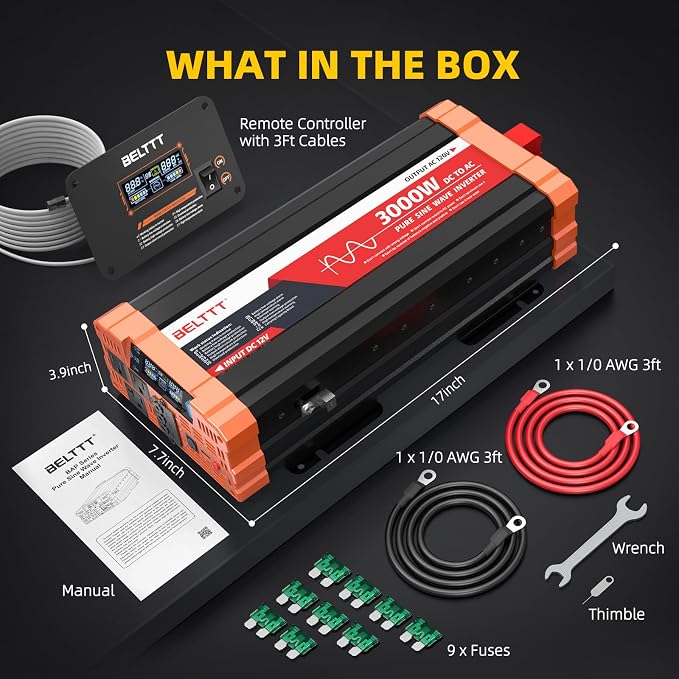 BELTTT 3000W Pure Sine Wave Inverter 12V DC to 120V AC - Image 7