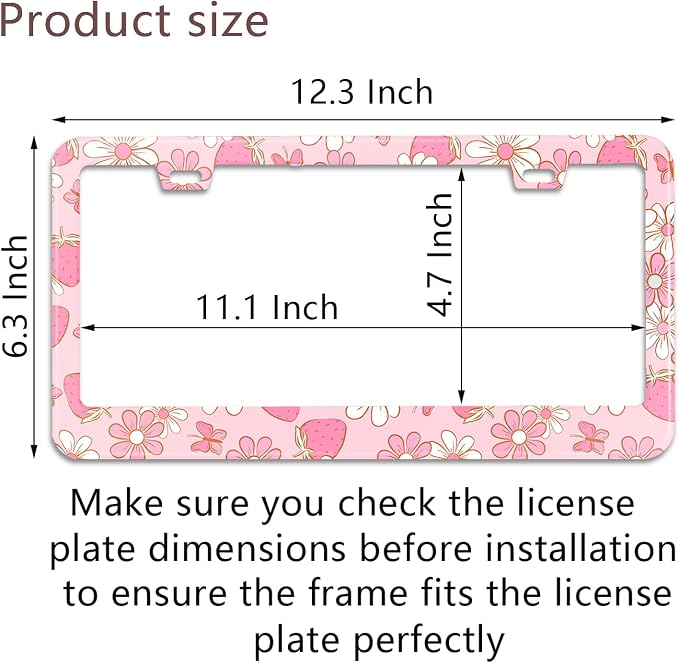 Pink Strawberry Butterfly Floral License Plate Frame Stainless Steel License - Image 3