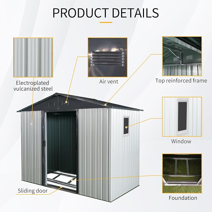 4x8 FT Outdoor Storage Shed, Metal Garden Shed - Image 3