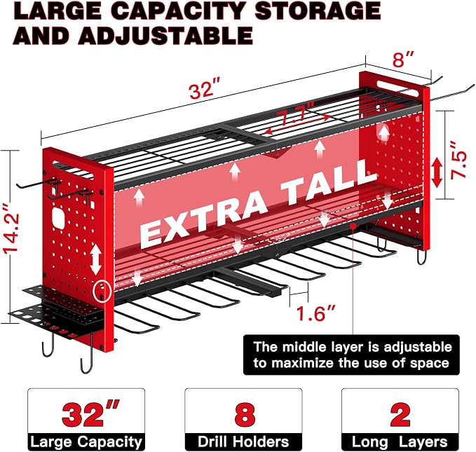Power Tool Organizer Wall Mount, Cordless Drill Hanger Storage Rack 8 Drill - Image 6