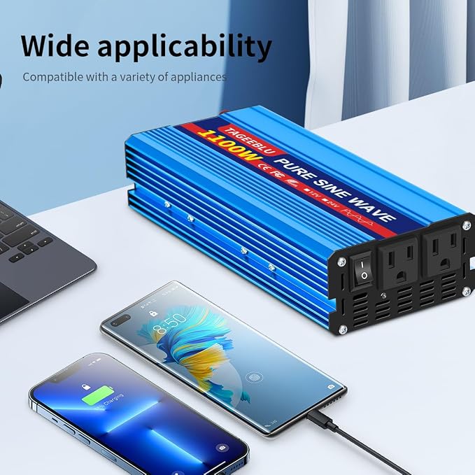 1100 Watt Pure Sine Wave Inverter, Solar Power Inverter, 12V DC to 110V AC - Image 7