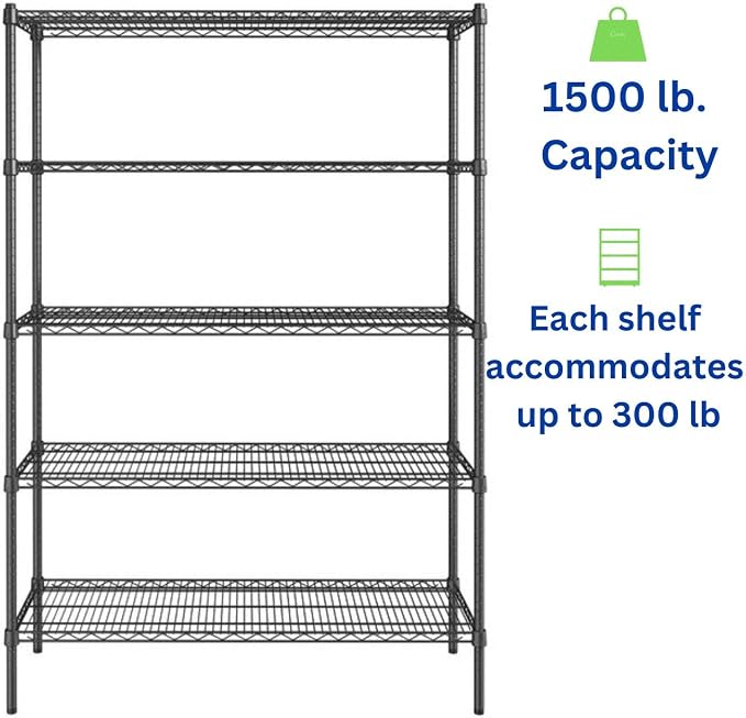 Black 5-Tier Metal Adjustable Freestanding Garage Storage Wire Shelving Unit - Image 4