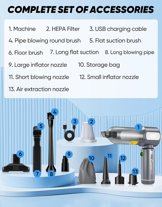Mini Vacuum Cleaner, Cordless Car Vacuum, 17500PA High Suction, 3 in 1 Handheld - Image 7