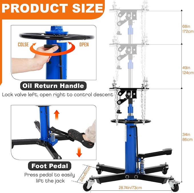 Transmission Jack, 2-Stage Hydraulic Telescopic Jacks, Lifts 34"-68", - Image 6