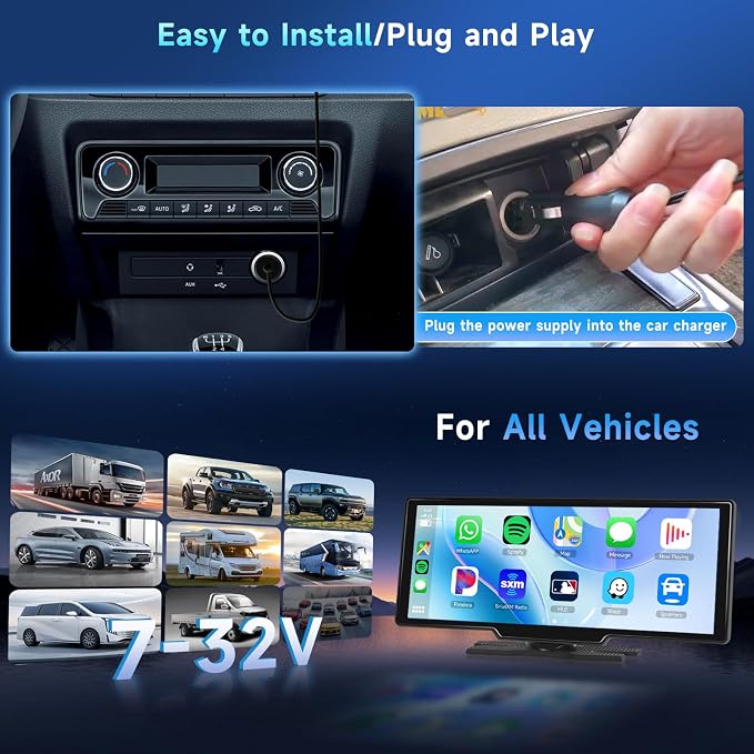 Podofo 10.26" Touchscreen Wireless Carplay Portable Car Stereo Android Auto - Image 6