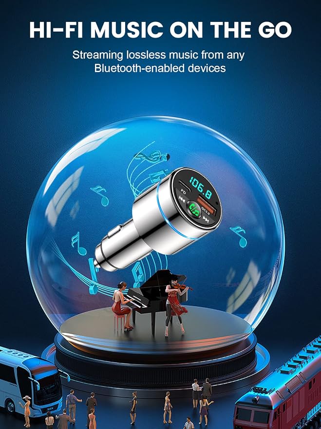FM Transmitter for Car Bluetooth 5.3, All-Metal PD 20W & QC3.0 18W Fast Charger - Image 3