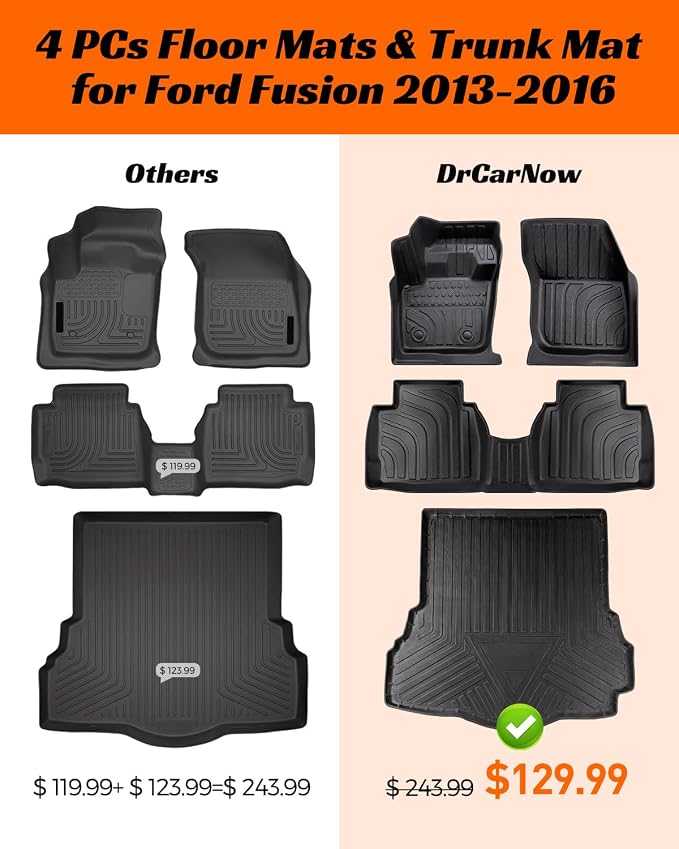 for 2016-2013 Ford Fusion Floor Mats Cargo Liner S SE Titanium Rubber Trunk - Image 3