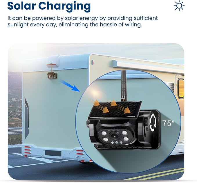 Hikity Wireless Backup Camera Solar Magnetic WiFi, HD 1080P Rechargeable Rear - Image 4