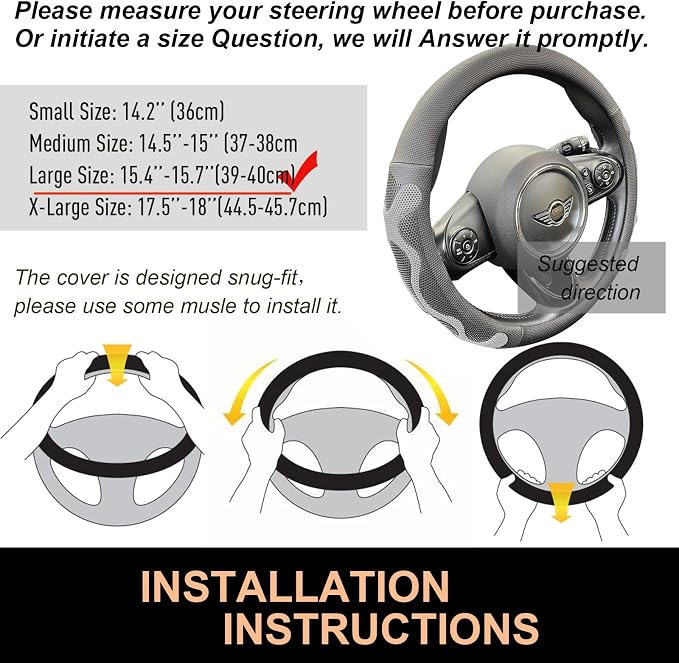 PINCTROT Large Size Comfy Grip Steering Wheel Cover, Anti-Slip Design, - Image 6