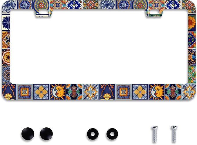 Personalise Mexican Tiles License Plate Frames Mandala Boho License Plate Frame by Omw2fyb