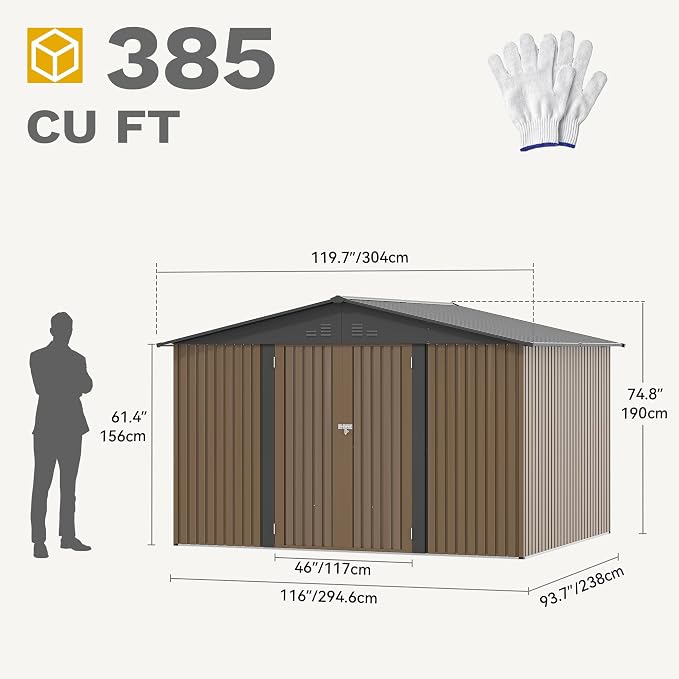 DWVO 10x8FT Outdoor Storage Shed, Spacious Metal Tool Shed - Image 8