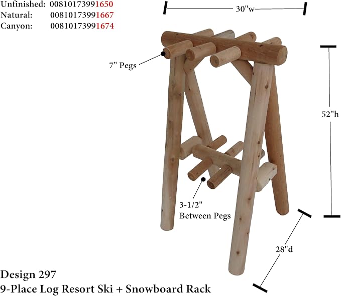 9-Place Freestanding Log Ski Rack Holder, Indoor & Outdoor Snowboard Racks - Image 3