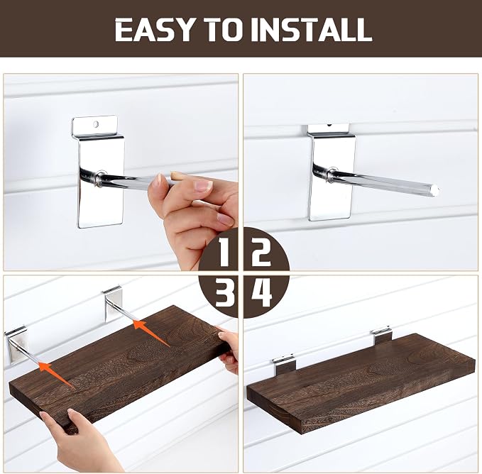 4 Pack Wooden Slatwall Shelf, 16.1" D x 6.7" W x 1.1" H Slatwall Shelves - Image 5