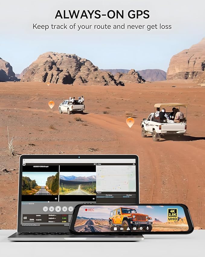 WOLFBOX G900 Rear View Mirror Camera, Mirror Dash Cam 4K Front and 2.5K Rear - Image 6