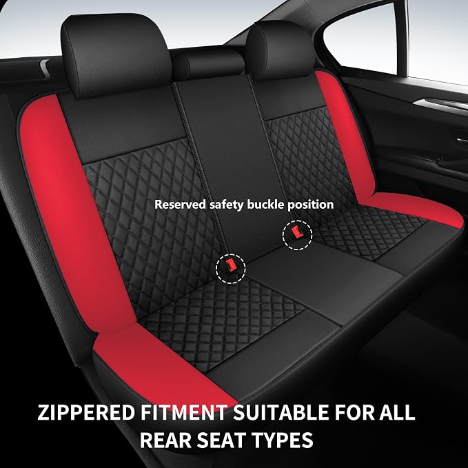 Red Car Seat Covers, Breathable and Waterproof Seat Cover Full Set, PU Premium - Image 8
