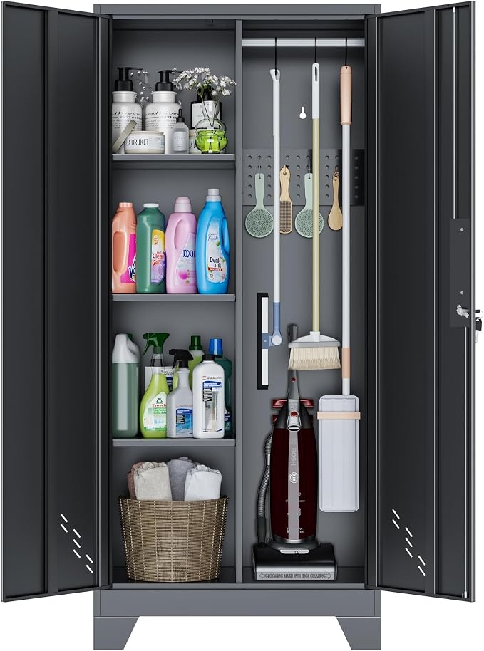 61" Broom Closet Storage Cabinet, Metal Storage Cabinet by VASAAOSD