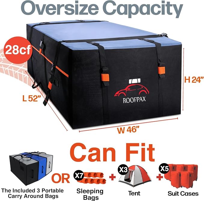 RoofPax XXL 28 cuft Car Rooftop Cargo Carrier Bag Extra Waterproof Car Roof - Image 6