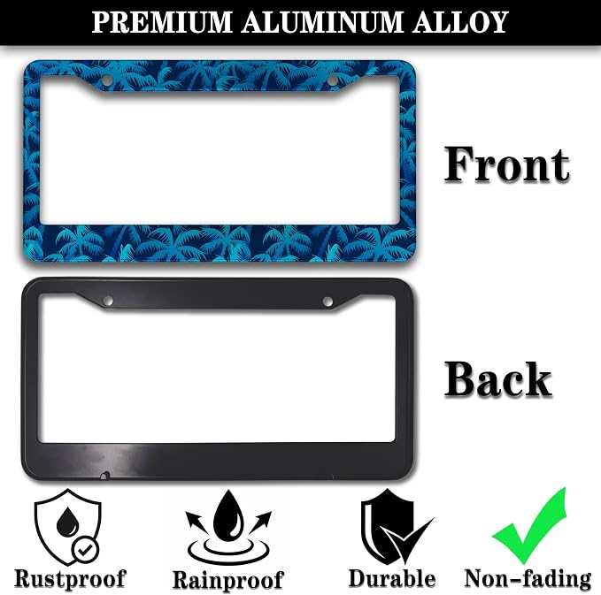 License Plate Frame Blue License Plate Frames Tropical Blue Palm Trees Aluminum - Image 3
