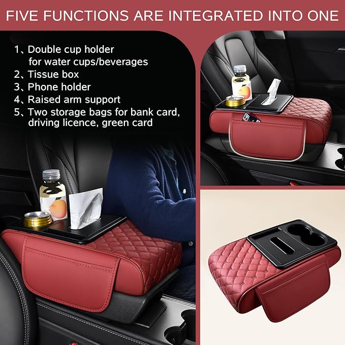 5 in 1 Car Armrest Storage Box for Center Console, Armrest Cushion Cover for Car - Image 4