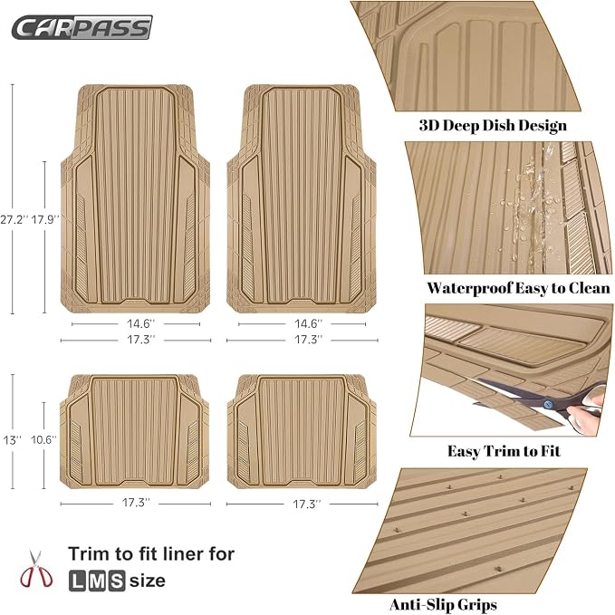 CAR PASS Heavy Duty Sporty Rubber Car Mats, Deep Dish All Weather Car Floor - Image 4